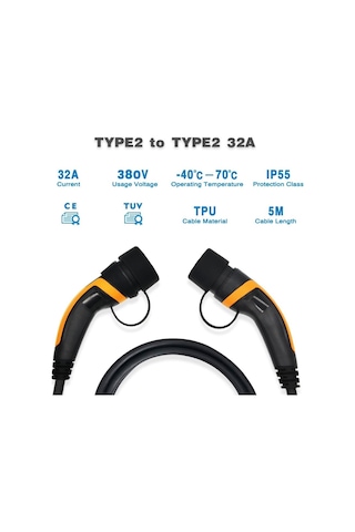 Teison Elektrikli Araç Şarj Kablosu Type 2 - 3 Phase 32  Amper