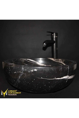 Toros Siyah Mermer Yuvarlak Lavabo