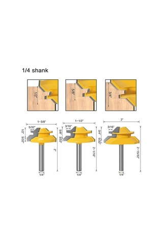 Fortunelane 3'lü Set 1/4 İnç Saplı Ahşap Birleştirme Frezi: 45 Derece Yuva Kesici, Doğru Açı Pencereci Ve İç Çizgi Oluşturucu - A