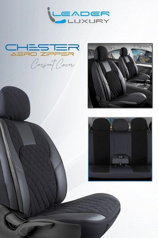 Nissan Qashqai İle Uyumlu Lüx Yarı Deri Oto Koltuk Kılıfı Ön Arka Takım Chester Siyah
