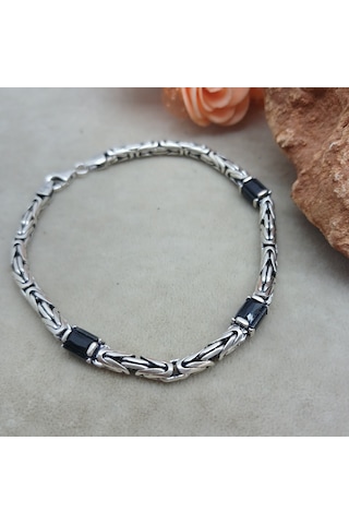 Bir Gümüş Aşkı 925 Ayar Gümüş Siyah Taşlı 4 Mm Kral Bileklik