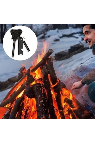 Ollevra Acil Durum Magnezyum Çubuk Çakmaktaşı Hayatta Kalma Ateş Başlatıcı Çakmak Kiti Düdük Hediyel Siyah