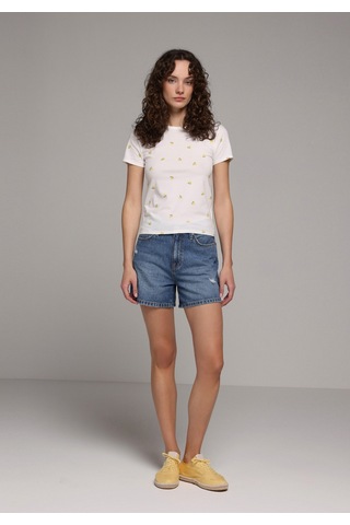 Colin's Colins Slim Fit Yuvarlak Yaka Metraj Baskılı Kadın Beyaz Kısa Kol Tişört Cl1079666 Q1.v2 Wht