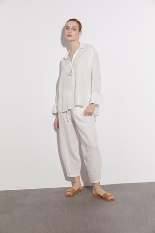 Kadın Keten Gömlek Pantolon Takım Beyaz