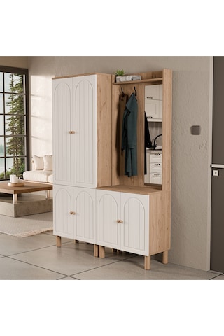 Set 5084-5076 Rapsody Sağ Aynalı 6 Kapaklı Membran 7 Askılı Bohem Portmanto Sepet-beyaz Beyaz - Meşe