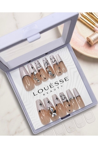 Louésse Midnight Muse Takma Tırnak 12 Li Siyah Detaylı Taşlı Gece Stil Nail Set