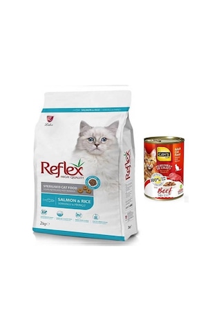 Reflex Kısırlaştırılmış Somon ve Pirinçli Yetişkin Kedi Maması 2 KG + Konserve