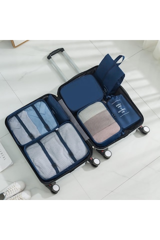 Springsun Mavi Seyahat Organizer Seti 7 Parça - Yüksek Kaliteli 290t Kumaş, Kolay Kullanım, Çanta Ve Valiz İçin Giysi Sınıflandırma Çantaları