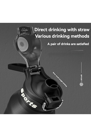 1l Termos Su Şişesi Paslanmaz Çelik Vakum Şişeler Soğuk Sıcak Su Diğer Siyah