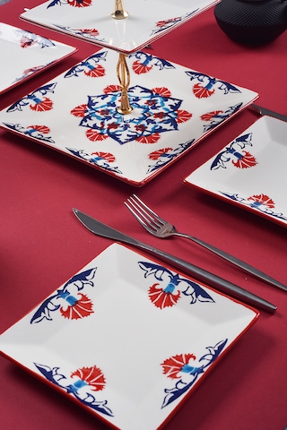 Piatti Naturali İkram Seti Çini Çift Katlı Sunum Tabağı & 6 Lı Tatlı Tabağı