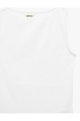 Koton Pamuklu Slim Fit Kolsuz Kayık Yaka Bluz Beyaz 6sak10029ek Beyaz