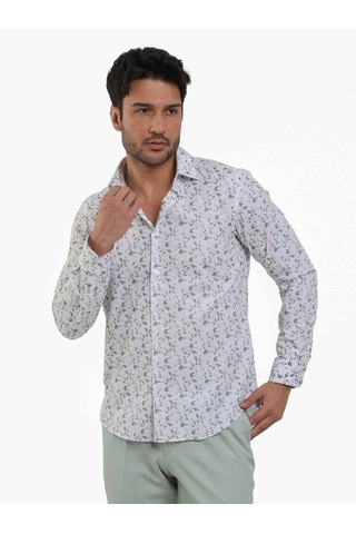 Dufy Yeşil Erkek Slim Fit Çiçek Desenli Brent Yaka Uzun Kol Gömlek - 104785-yeşil Yeşil