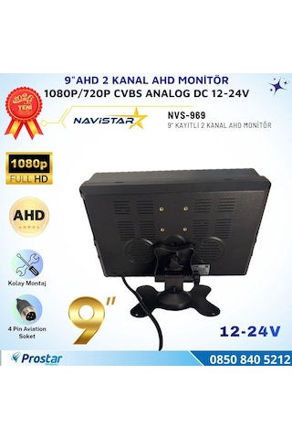 9 İnç Ahd 2 Kanal Full Hd Araç Monitörü Ahd 1080p/720p + Cvbs Analog Uyumlu 12-24v