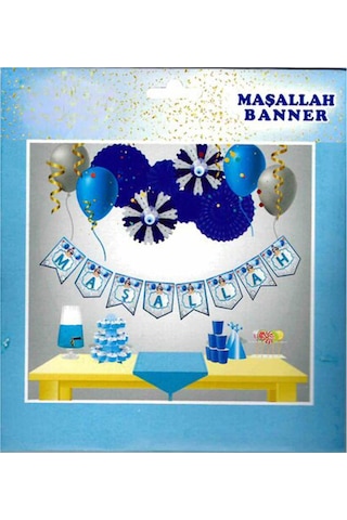 Maşallah Zikzak Banner Sünnet Kutlama Seti Mavi