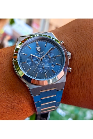 Raymond Star Seri Turkuaz Kadran Çelik Erkek Kol Saati Gümüş