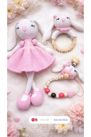 Tovyamade El Yapımı Amigurumi Tavşan Kız Bebek Yenidoğan Seti