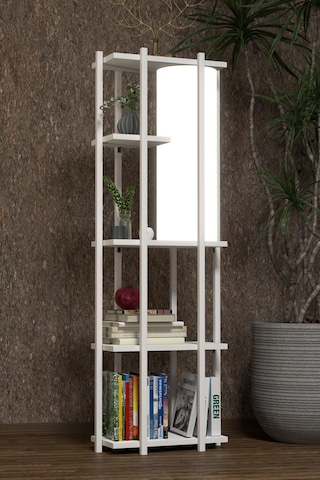 Retohome 5 Raflı Lambaderli Kitap Rafı.,kitaplıklı Lambader Beyaz Metal