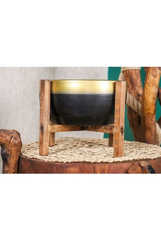 Bitki Tasarımı Ev Dekorasyon Gold Şeritli Siyah Aranjmanlık Sunumluk Bonzai Terracota Toprak Saksı 4 Ayaklı