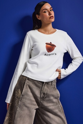 Itsbasic Kadın Beyaz W5 Oversize Baskılı %100 Pamuk Sweatshirt