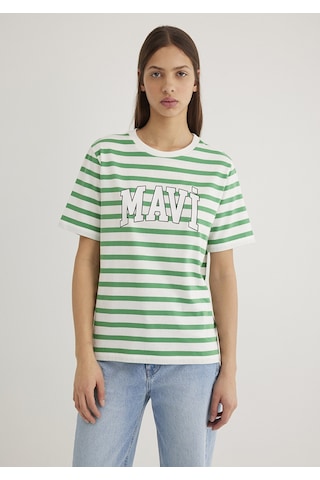 Mavi - Yeşil Beyaz Çizgili Tişört 1611360-84477 Beyaz