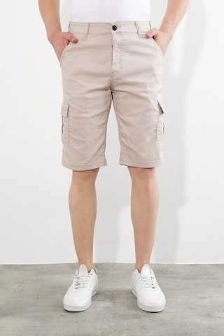 Erkek Lacivert Renk Kargo Yandan Cepli Esnek Kumaş Slim Fit Kapri Şort Bej