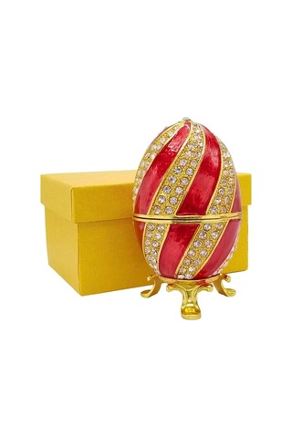 Faberge Yumurta Kristal Taşlı Lüks Mücevher Kutusu Sarı Kırmızı 10cm Hediyeli