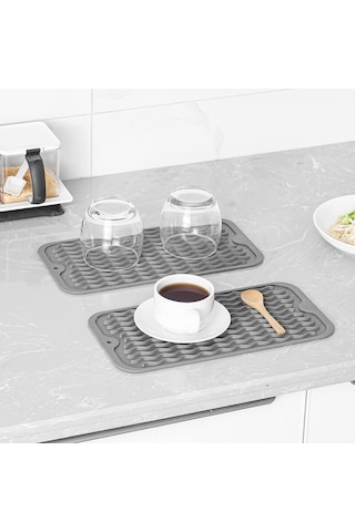 Xiaaokeji Çok Amaçlı Bulaşık Kurutma Matı, Mutfak İçin Silikon Mat Gri-a Gri