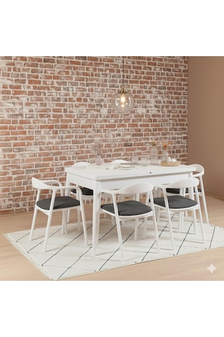 Armone 6 Kişilik Açılır Yemek Masası Takımı Modern Ve Şık Tasarım Beyaz Antrasit