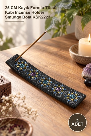 2 Adet Obsidyan Taşı Kayık Tütsülük 25 Cm Kayık Formlu Tütsü Kabı Incense Holder Smudge Boat Ksk2223