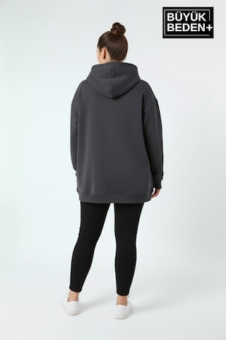 Süperlife Kadın Büyük Beden California 1974 Baskılı Kapüşonlu İnce Sweat Rahat Kalıp Hoodie Spr26bswk965 Füme