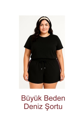 Siyah Büyük Beden Kadın Deniz Şortu Büyük Beden Şort 2xl-7xl Siyah