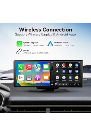 10,26 4k Kablosuz Carplay & Android Auto Ekran, Dash Cam & Geri Görüş Kameralı