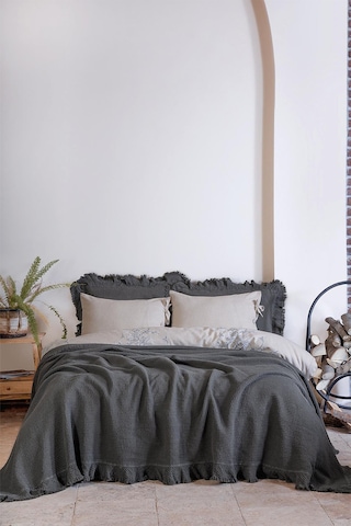 Ecocotton Dina Antrasit Çift Kişilik %100 Organik Pamuk Pike/yatak Örtüsü Antrasit