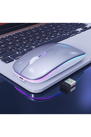 İmıce E-1300 4 Tuşlu 1600dpı Aydınlık Kablosuz Sessiz Masaüstü Dizüstü Bilgisayar Mini Fare, Stil: Şarj Luminous Edition Gümüş Diğer