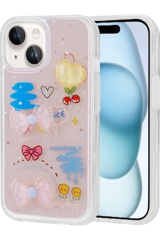 Apple Uyumlu iPhone  15 Kılıf Kabartma Figürlü Parlak Zore Minimini Silikon Kapak