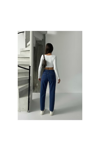 Bluemarlin Yüksek Bel Tam Kalıp Mom Jeans Pantolon Lacivert