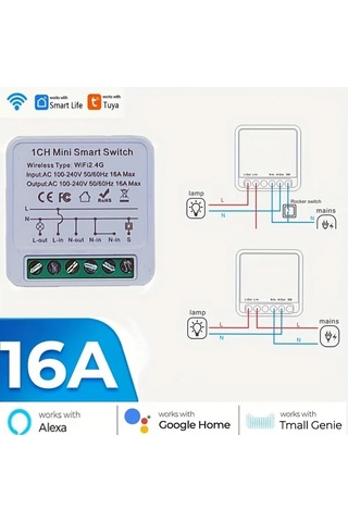 Xuweiwei Ev Otomasyonu İcin 4 Adet Akilli Wıfı Anahtar Modulu 16a Mini Devre Kesici Alexa Google Asistan Uyumlu Ses Kontrolu