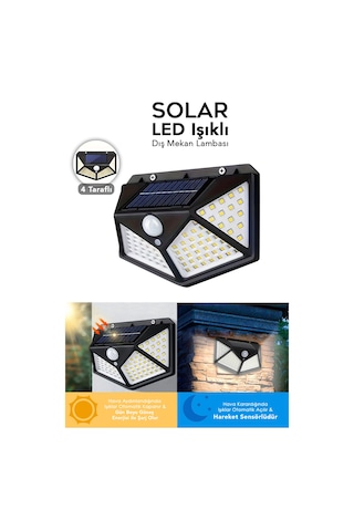 1 Adet Güneş Enerjili Duvar Lambası - Solar 100 Led Işık 3 Modlu Hareket Sensörlü Bahçe Aydınlatma Siyah