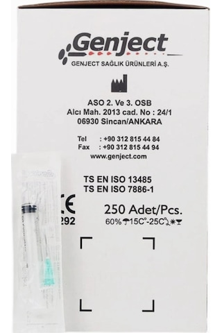 Genject 2,5 Ml Enjektör Kısa Uçlu 21g/16mm 250'li Kutu