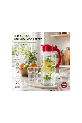 Emilahome Ala Cam Sürahi 1500 Ml Kırmızı - 869612175