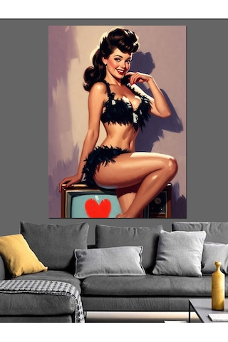 Çilekli Seksi Pin-up Kız Dekoratif Kanvas - Mdf Ahşap Tablo
