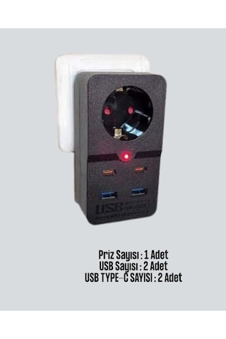 Tr Termal Korumalı Priz Otomatik Çocuk Kilidi 4 Usb Type C 0