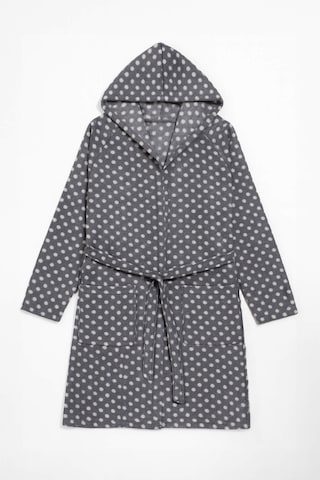 Kadın Kapüşonlu Puantiyeli Polar Sabahlık Gri