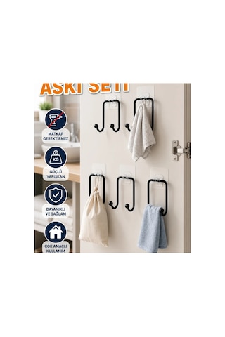5 Li Yapışkanlı Çok Amaçlı Askı Seti Ev Ve Gardırop Düzenleyici Renkli