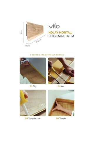 Vilo Linela 405 Melbourne Oak Pvc Süpürgelik 2m Usta Gerektirmeyen Montaj - Suya Ve Neme Dayanıklı