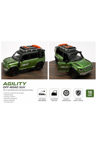 Vardem 18 Cm Die-cast Off-road Suv Çek Bırak Metal Oyuncak Araba Açılabilir Kapılı Yeşil Jeep Modeli Su Yeşili
