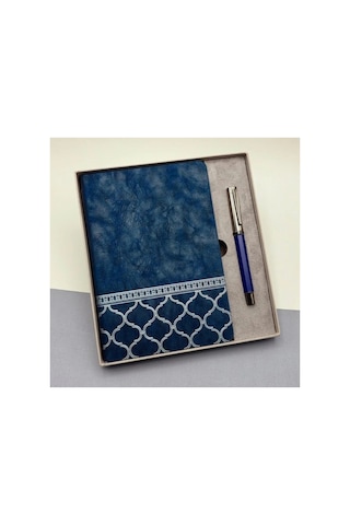 Herşeytrend Kutulu Desenli Deri Defter Ve Metal Roller Kalem Set Çok Renkli