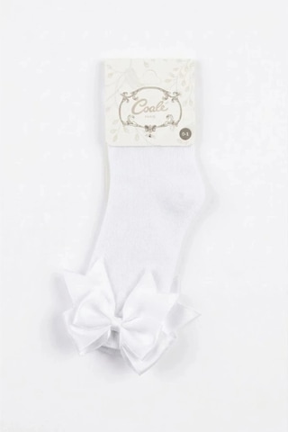 Cocole Socks Kız Çocuk Aksesuarlı Dizaltı Çorabı Tekli Pamuklu Düz Beyaz Fiyonklu