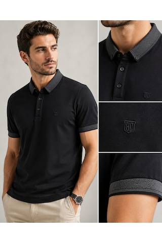 Craft Kagi Polo Yaka Desenli Düğmeli Tişört Siyah