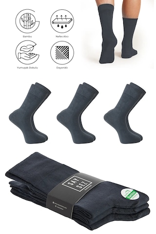 Saysez Bambu Erkek Soket Uzun Füme Çorap Dikişsiz Premium Paket 3'lü Füme